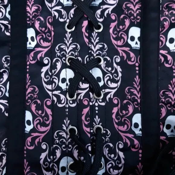 🆕️ 31&quot;-34&quot; Lavish XL underbust corset black pink white satin skulls corset busk
