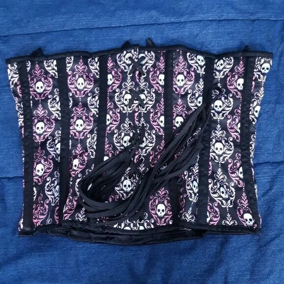 🆕️ 31&quot;-34&quot; Lavish XL underbust corset black pink white satin skulls corset busk