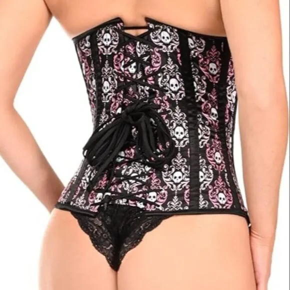🆕️ 31&quot;-34&quot; Lavish XL underbust corset black pink white satin skulls corset busk