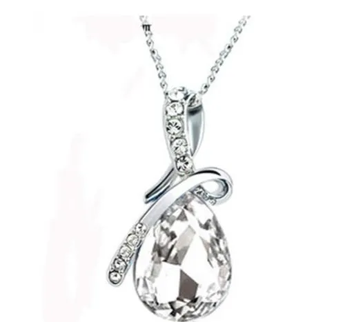 10% OFF on Sales- New Fashion Woman Natural Green/Clear/Pink/Yellow/Blue Teardrop Gem Stone Pendant-Silver Necklace