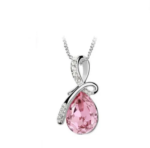 10% OFF on Sales- New Fashion Woman Natural Green/Clear/Pink/Yellow/Blue Teardrop Gem Stone Pendant-Silver Necklace