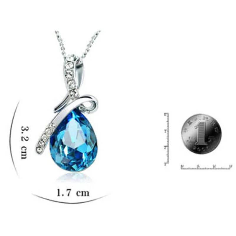10% OFF on Sales- New Fashion Woman Natural Green/Clear/Pink/Yellow/Blue Teardrop Gem Stone Pendant-Silver Necklace