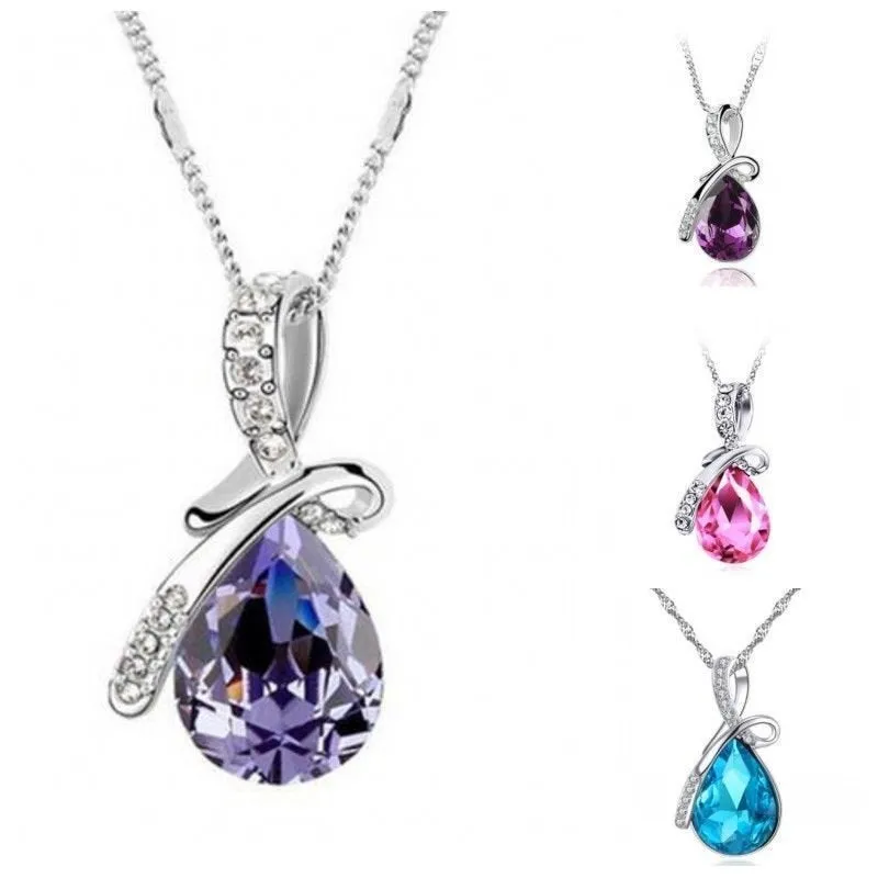 10% OFF on Sales- New Fashion Woman Natural Purple/Blue Teardrop Gem Stone Pendant-Silver Necklace