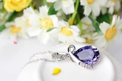 10% OFF on Sales- New Fashion Woman Natural Purple/Blue Teardrop Gem Stone Pendant-Silver Necklace