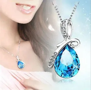 10% OFF on Sales- New Fashion Woman Natural Purple/Blue Teardrop Gem Stone Pendant-Silver Necklace