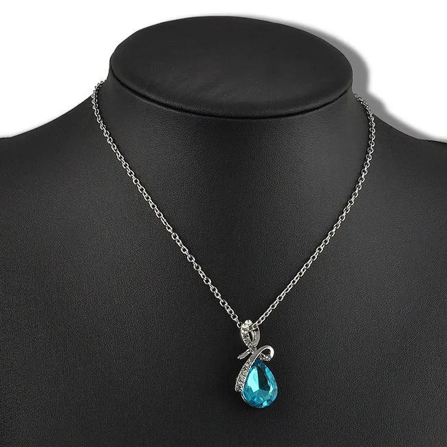 10% OFF on Sales- New Fashion Woman Natural Purple/Blue Teardrop Gem Stone Pendant-Silver Necklace