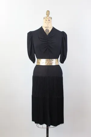1940s FRINGE rayon crepe dress small  |  new spring