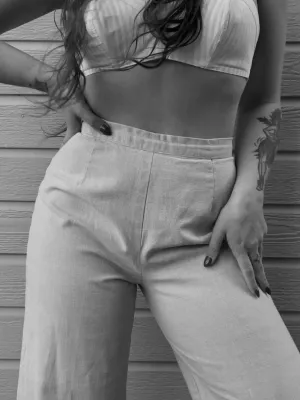 1960s Does 1940s Chambray Denim Wide Leg Pants