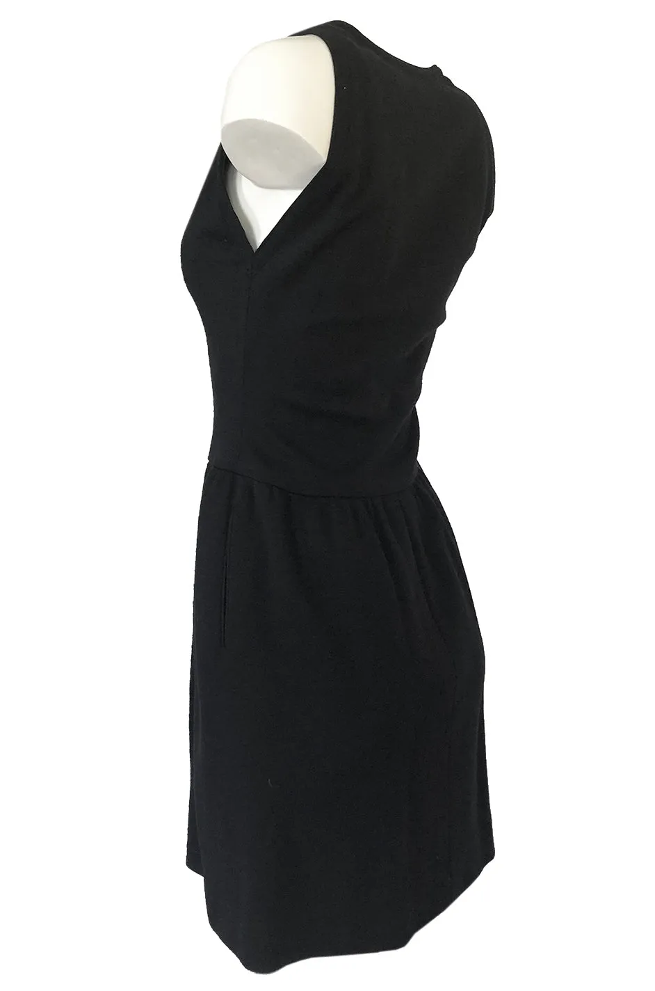 1960s James Galanos Scalloped Front Dress w Rhinestone Buttons