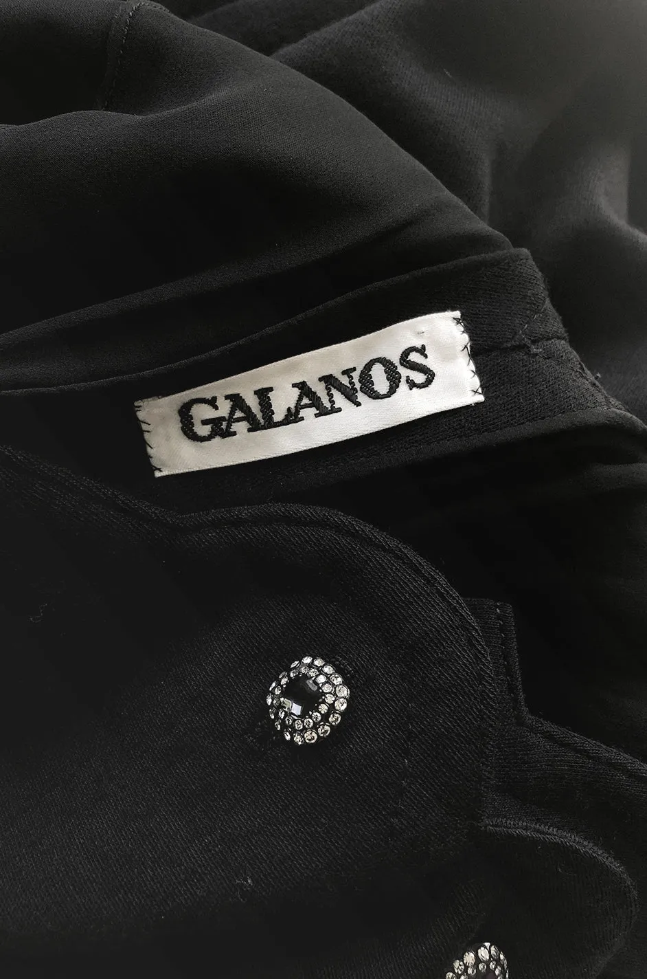 1960s James Galanos Scalloped Front Dress w Rhinestone Buttons