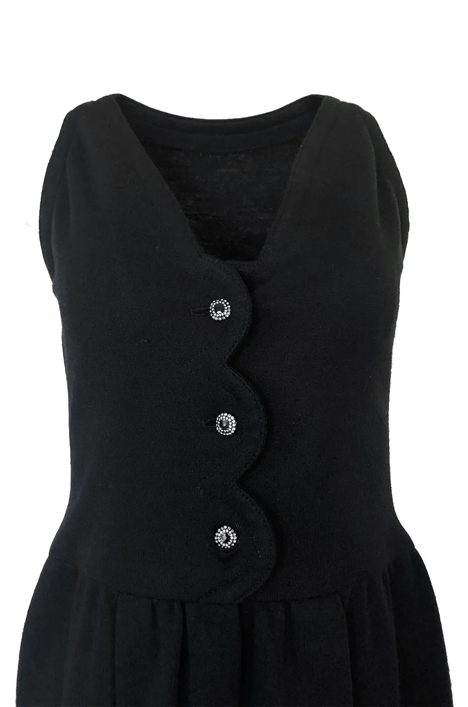 1960s James Galanos Scalloped Front Dress w Rhinestone Buttons