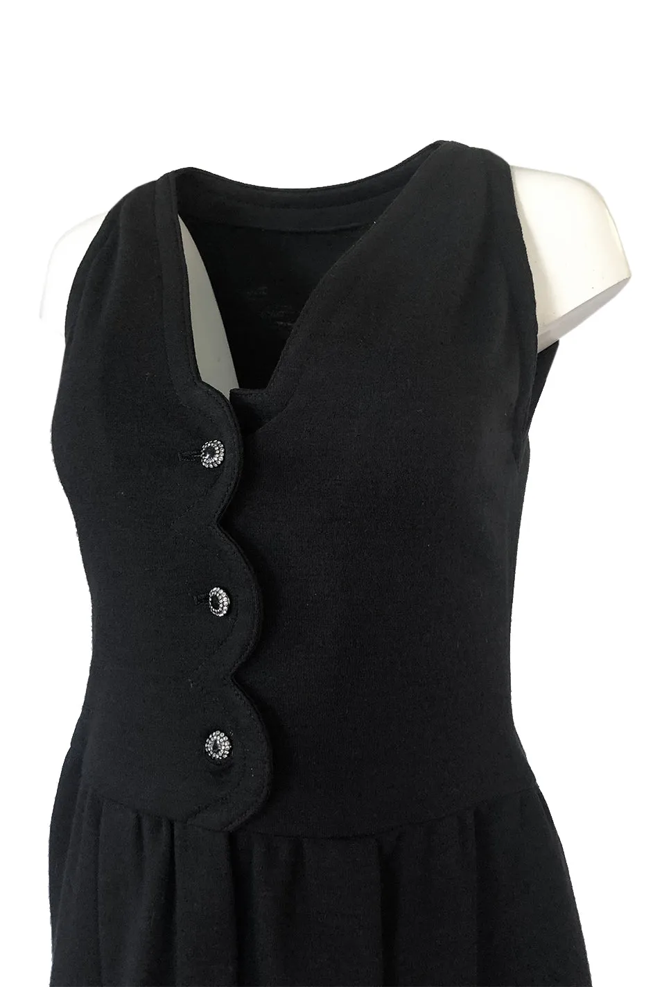 1960s James Galanos Scalloped Front Dress w Rhinestone Buttons
