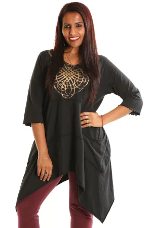 2222 Vector Tunic Black-presence flourish print