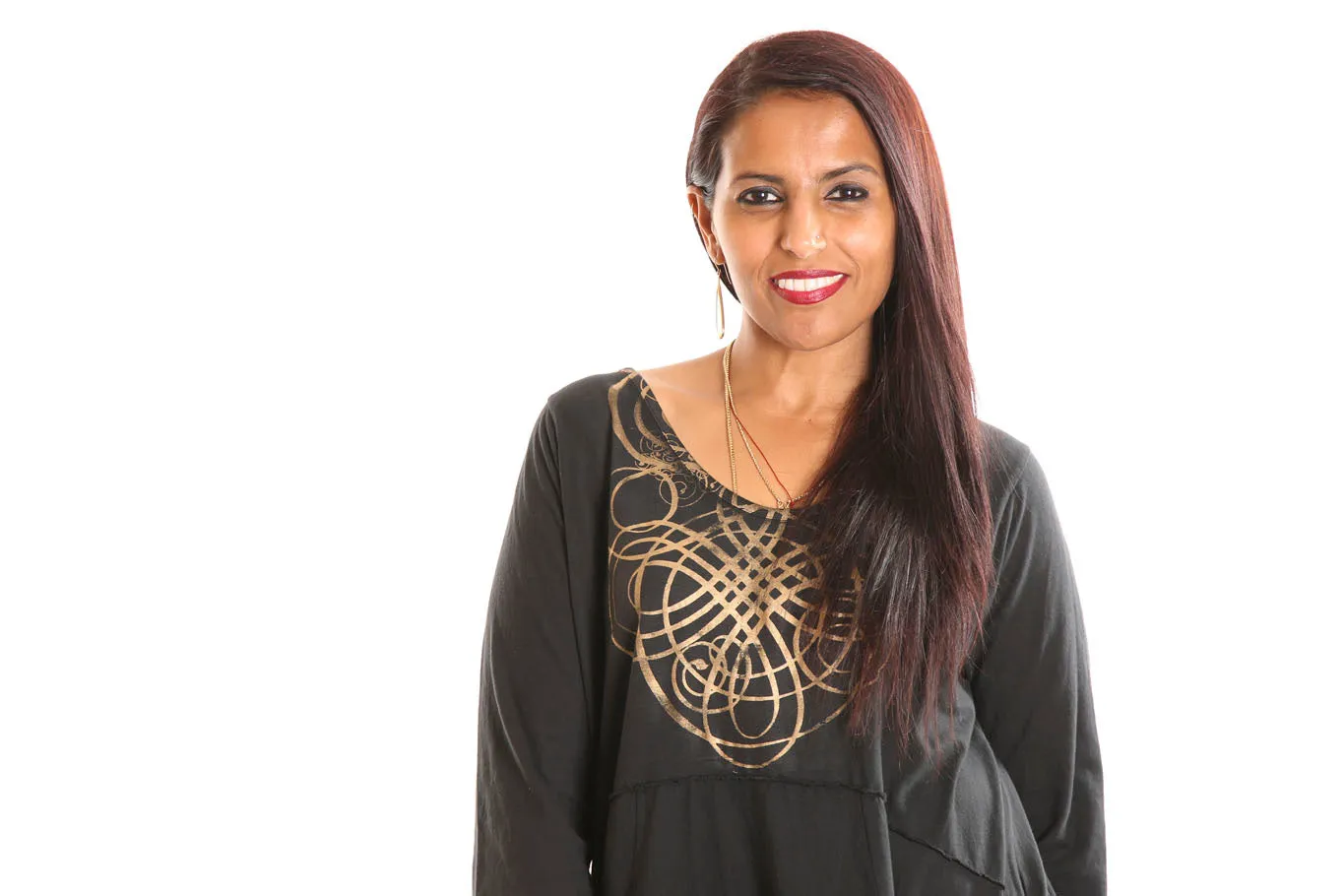 2222 Vector Tunic Black-presence flourish print