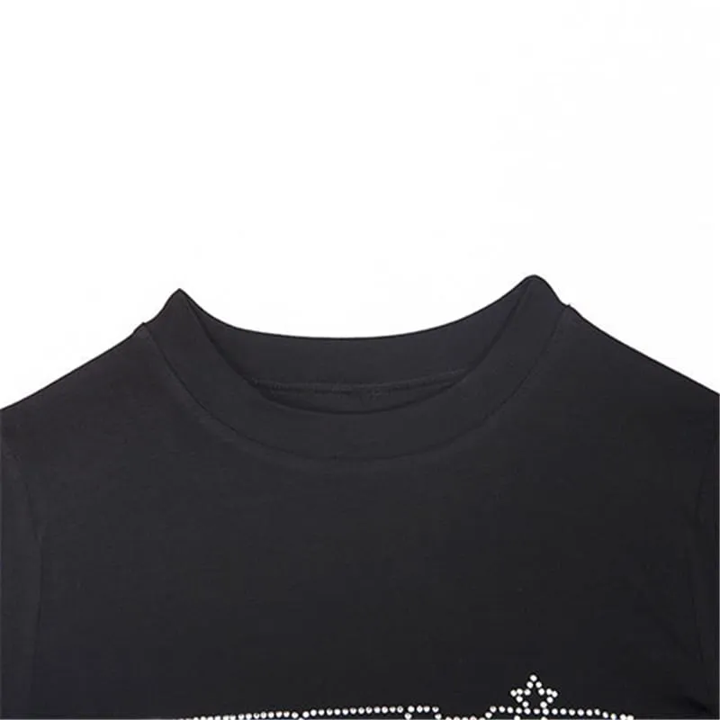 (30 Pieces) Women Fashion Rhinestone Letter Short Sleeve Crop Top