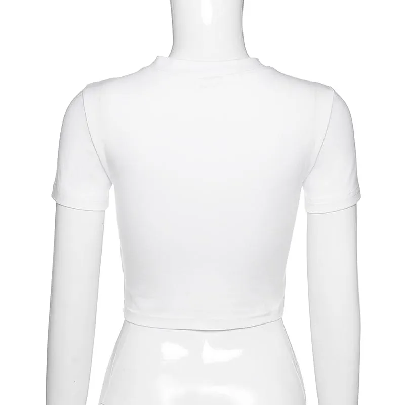 (30 Pieces) Women Fashion Rhinestone Letter Short Sleeve Crop Top