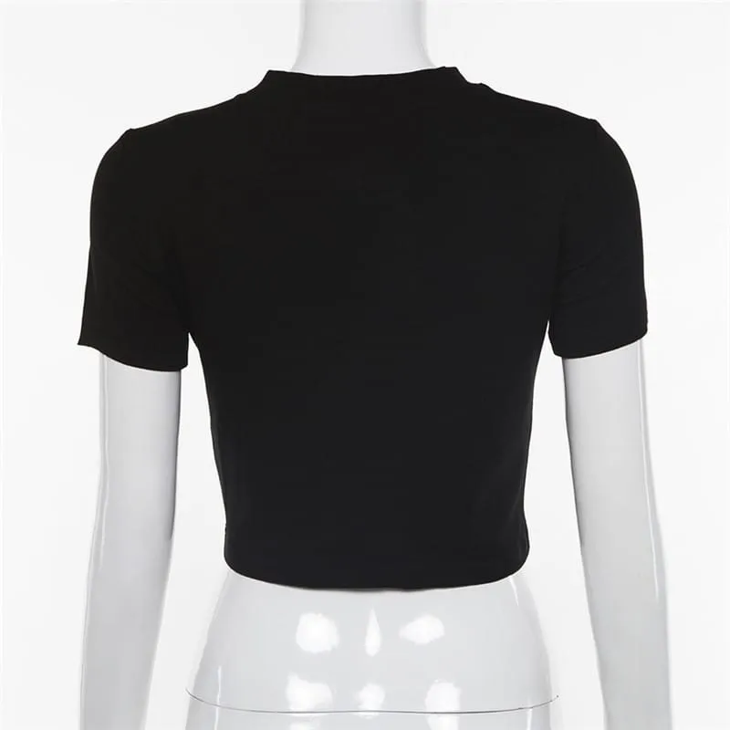 (30 Pieces) Women Fashion Rhinestone Letter Short Sleeve Crop Top
