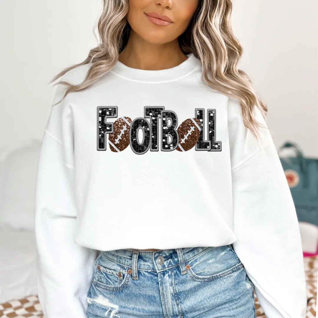 3Blues Designs |   Hazel Blues® |  Football Faux Chenille Sequin Patches Sweatshirt
