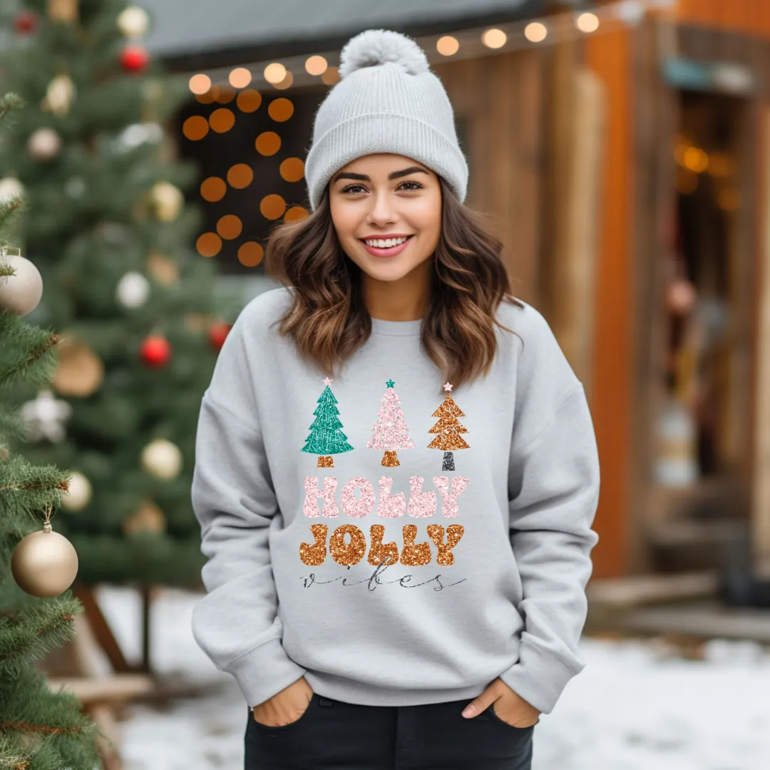 3Blues Designs |   Hazel Blues® |  Holly Jolly Faux Glitter Chenille Crewneck Sweatshirt