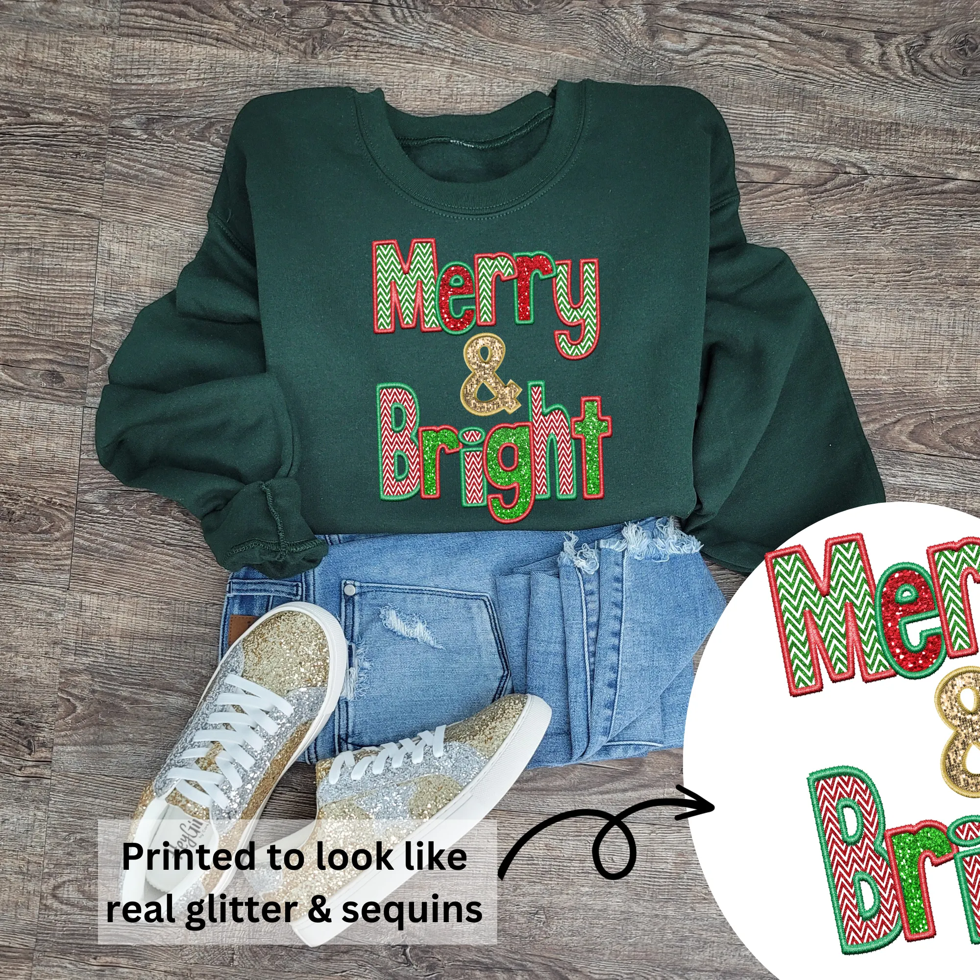3Blues Designs |   Hazel Blues® |  Merry & Bright Faux Chenille Crewneck Sweatshirt