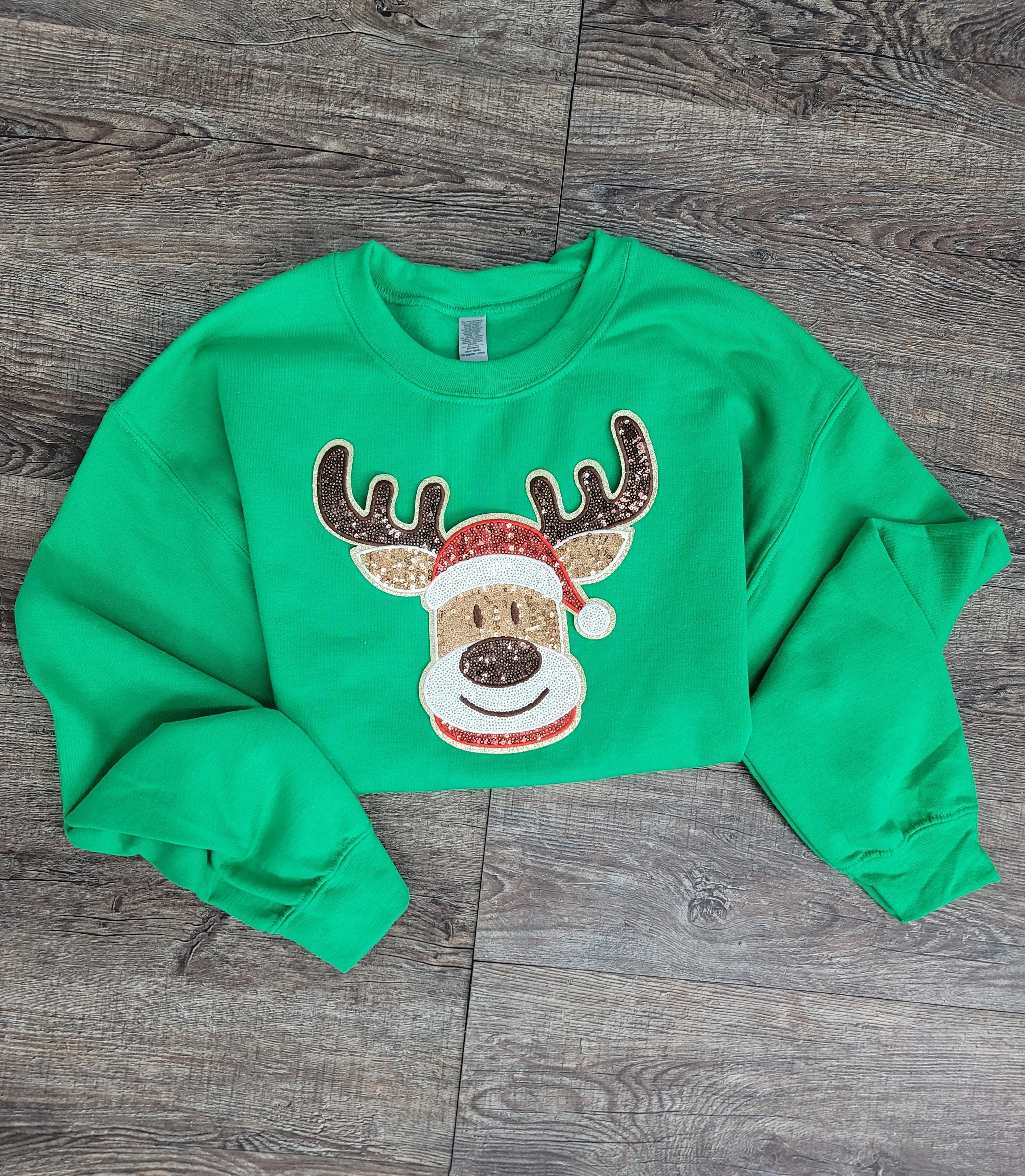 3Blues Designs |   Hazel Blues® |  Reindeer Sequin Patch Sweatshirt