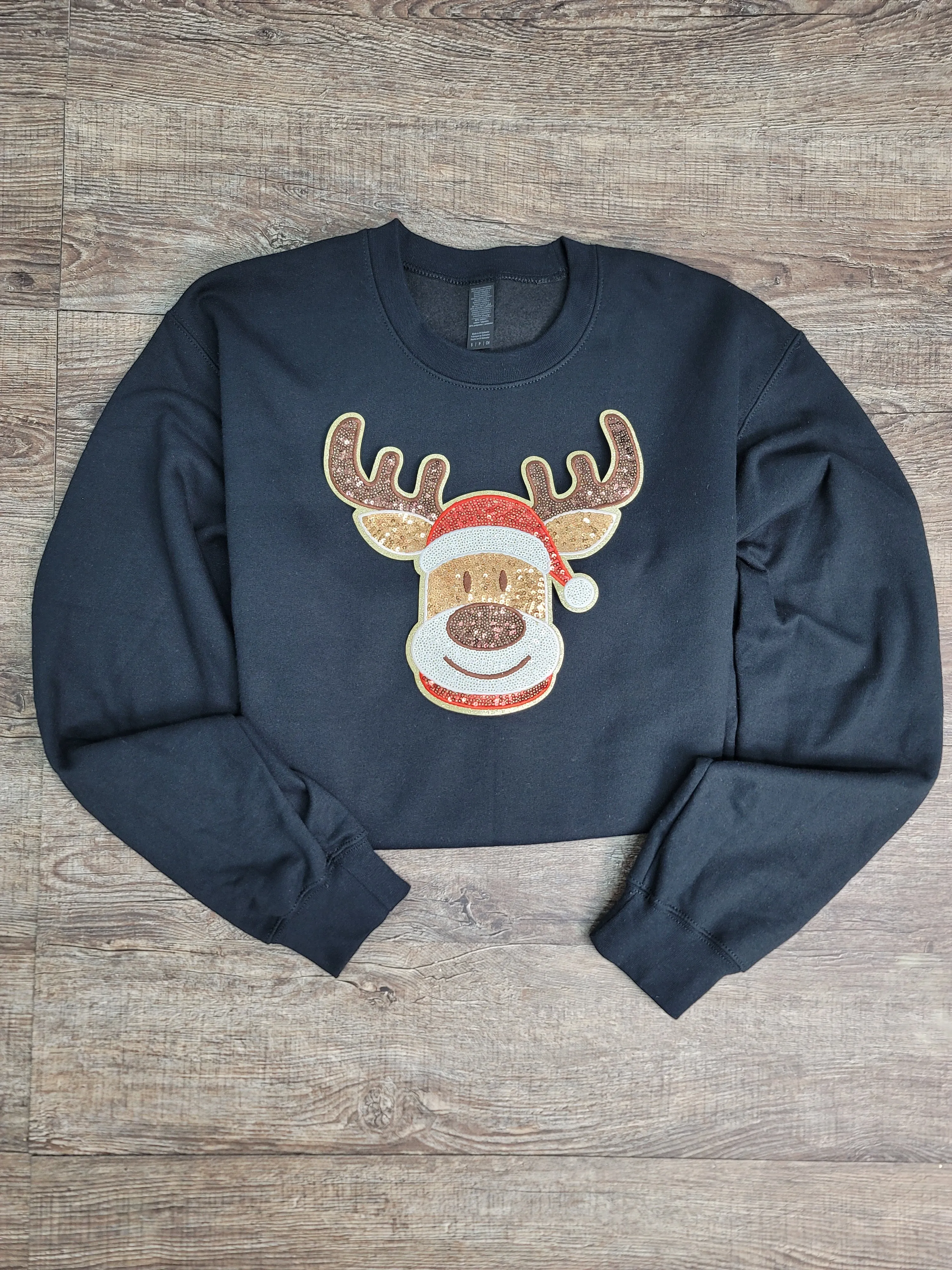 3Blues Designs |   Hazel Blues® |  Reindeer Sequin Patch Sweatshirt