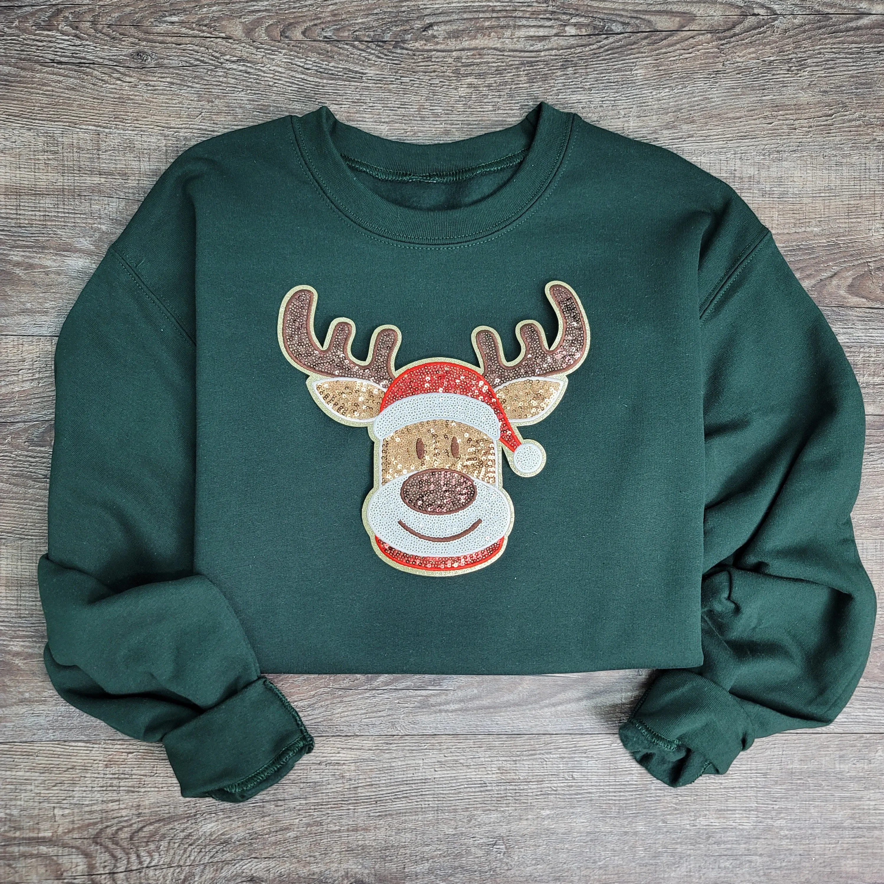 3Blues Designs |   Hazel Blues® |  Reindeer Sequin Patch Sweatshirt