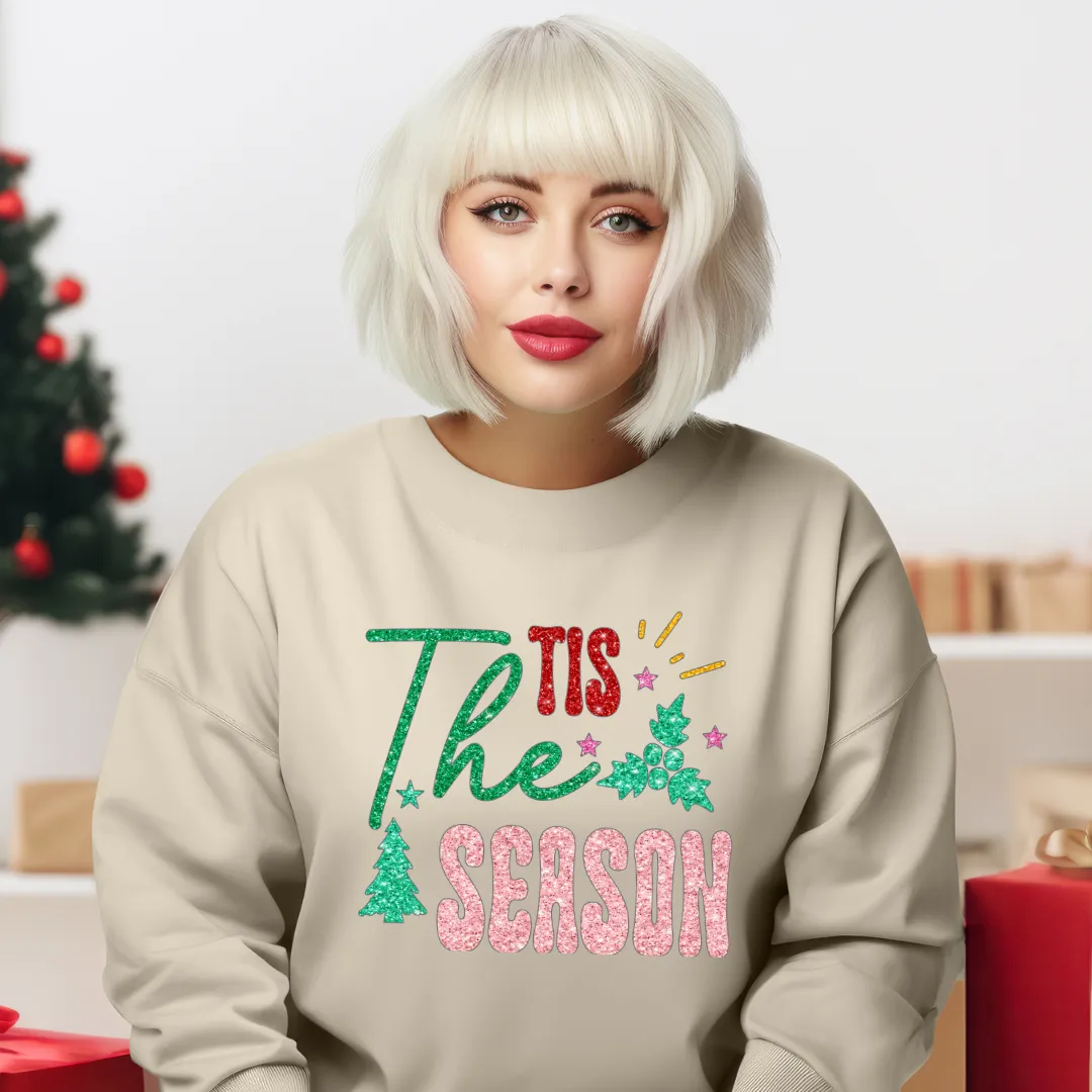 3Blues Designs |   Hazel Blues® |  Tis the Season Faux Glitter Chenille Crewneck Sweatshirt