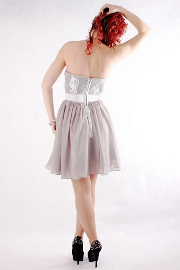 A-line Sweetheart Knee Length Tulle Paillette Sleeveless Prom Dress