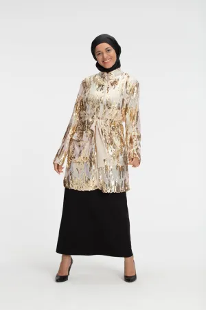Aatifa Sequin Occasion Modest Top | Gold