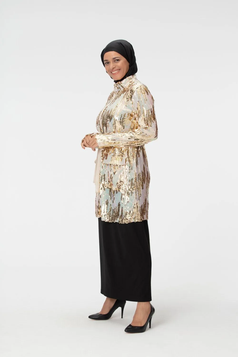 Aatifa Sequin Occasion Modest Top | Gold