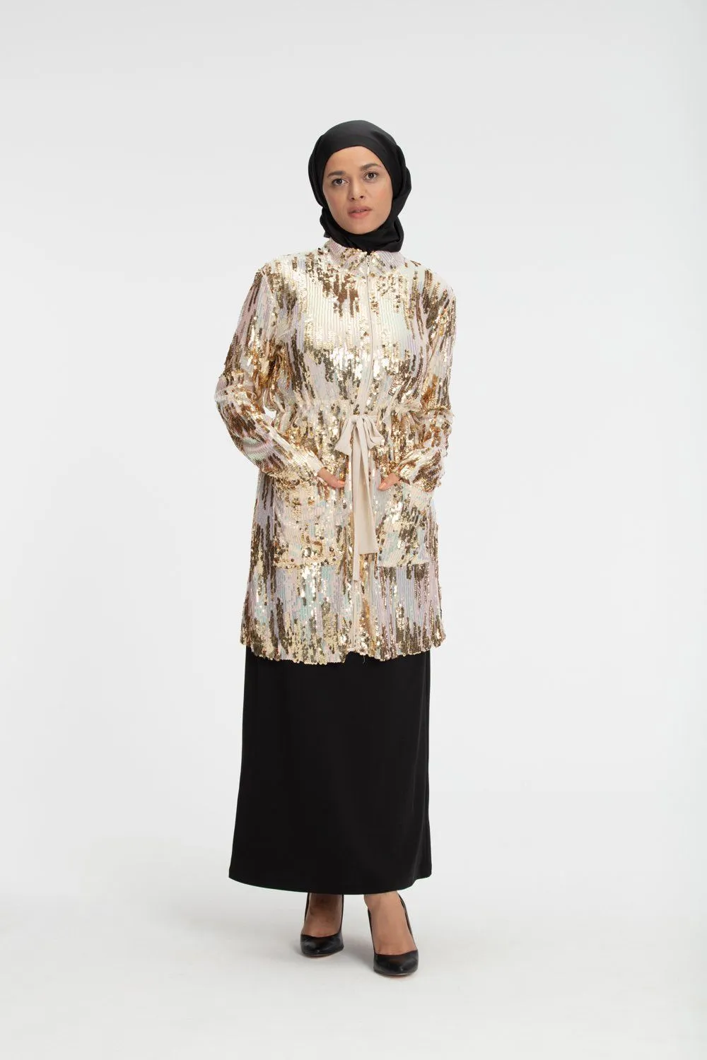 Aatifa Sequin Occasion Modest Top | Gold