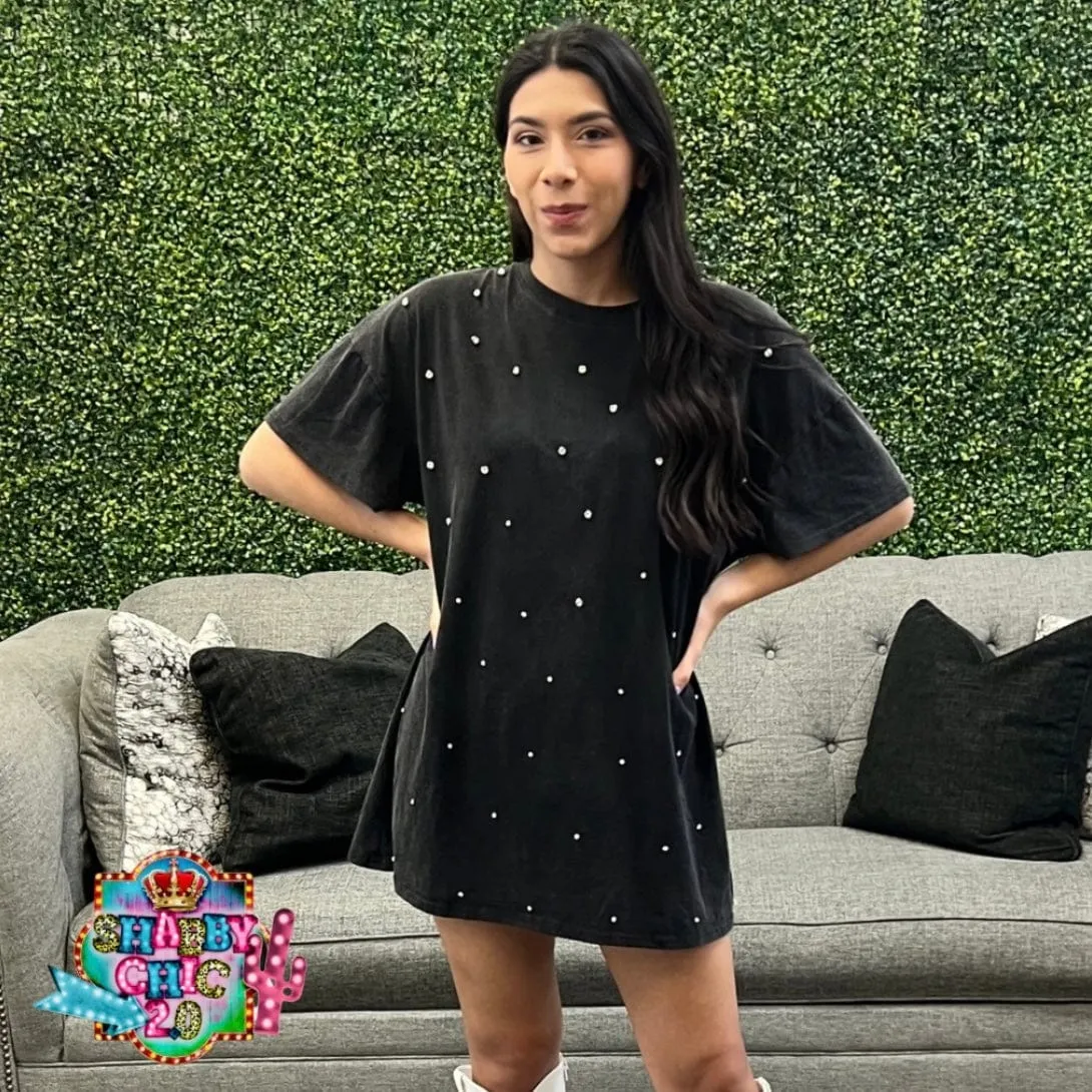 Acid Washed Rhinestone T-Shirt Dress