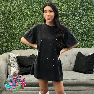 Acid Washed Rhinestone T-Shirt Dress
