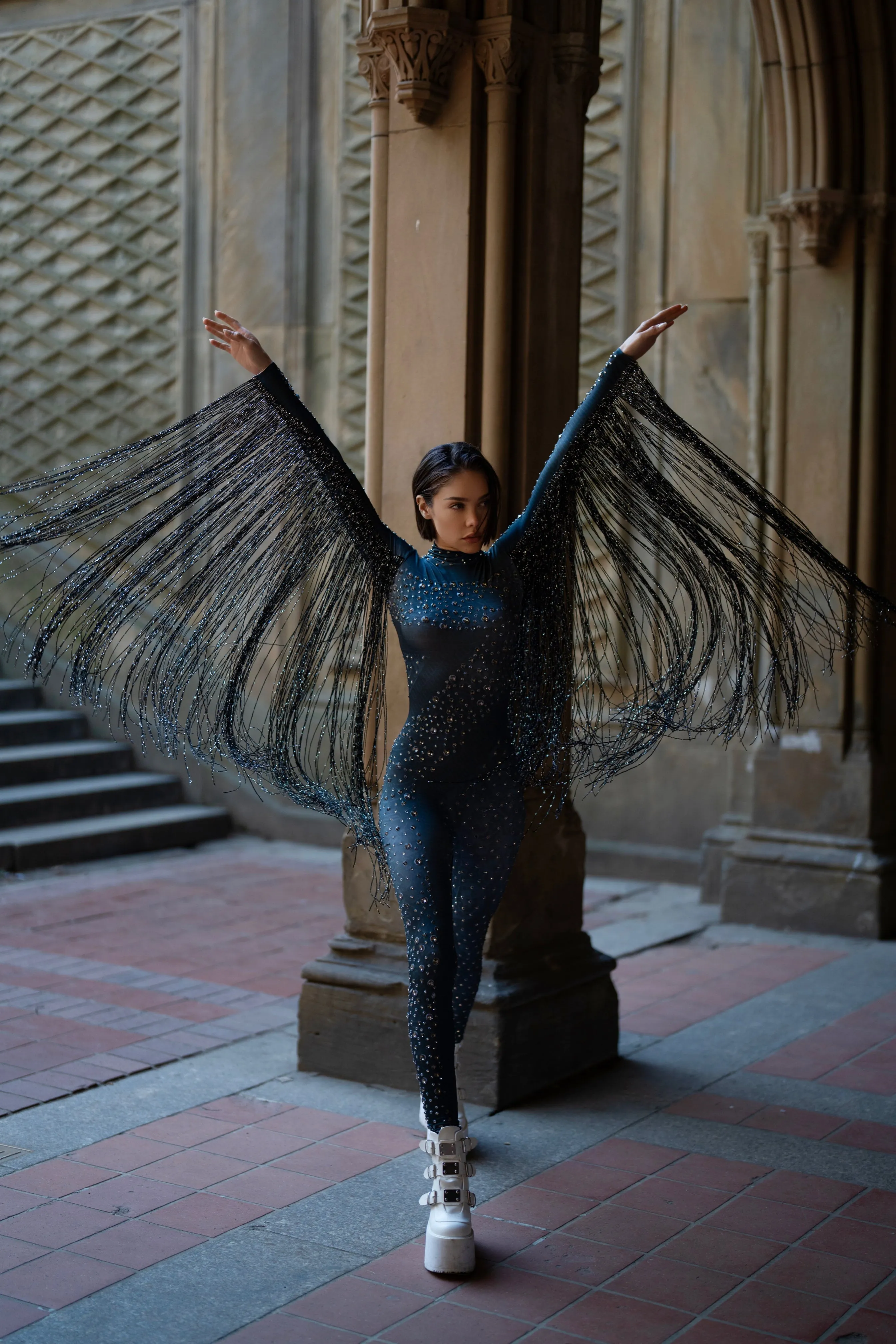 Adagio Black Fringed Catsuit
