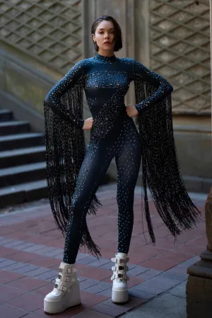 Adagio Black Fringed Catsuit