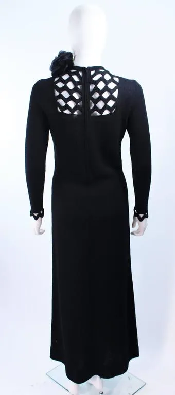 ADOLFO 1970s Black Knit Maxi Gown with Cut Out Detail Size 8-10