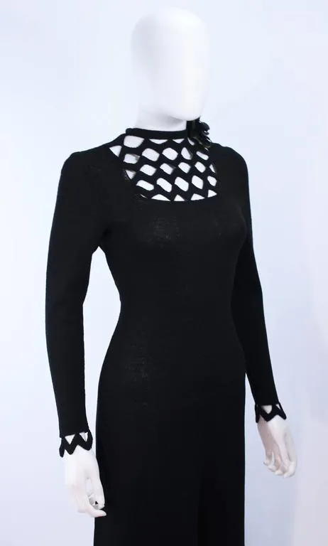 ADOLFO 1970s Black Knit Maxi Gown with Cut Out Detail Size 8-10