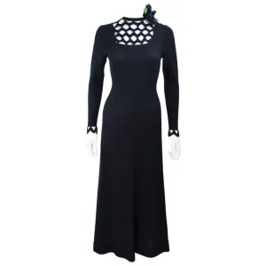 ADOLFO 1970s Black Knit Maxi Gown with Cut Out Detail Size 8-10