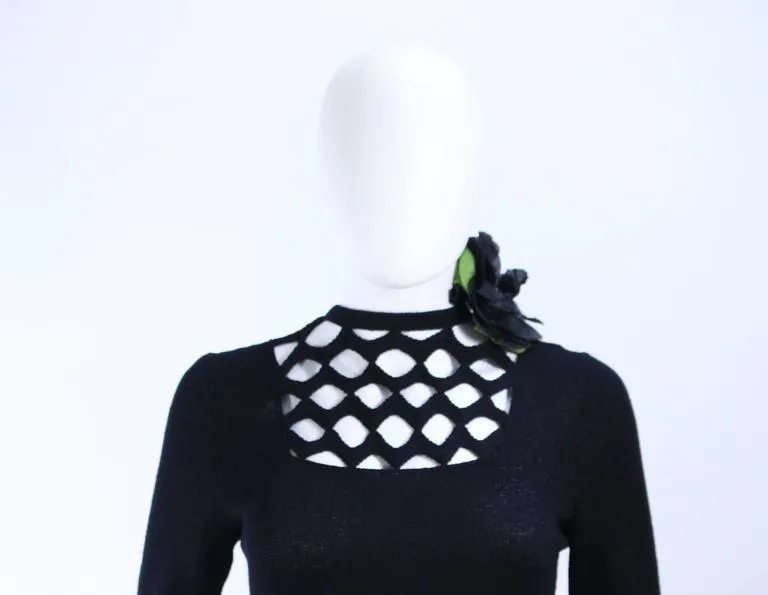 ADOLFO 1970s Black Knit Maxi Gown with Cut Out Detail Size 8-10