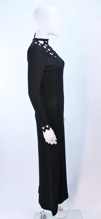 ADOLFO 1970s Black Knit Maxi Gown with Cut Out Detail Size 8-10
