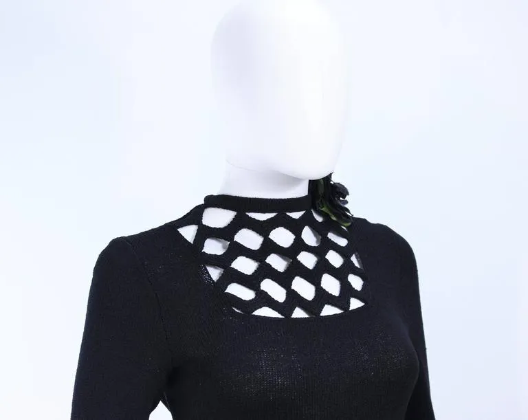 ADOLFO 1970s Black Knit Maxi Gown with Cut Out Detail Size 8-10