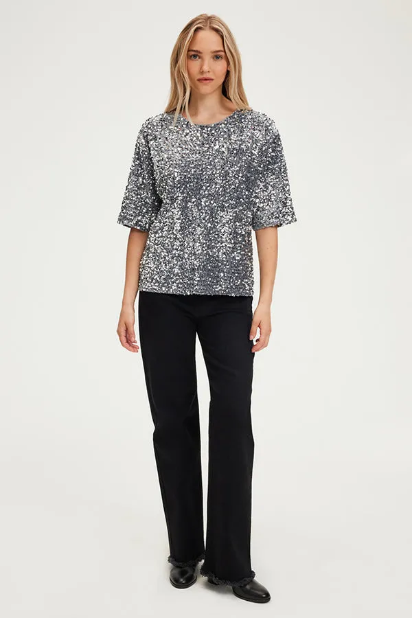 ALESSIA GREY SILVER SEQUIN TOP