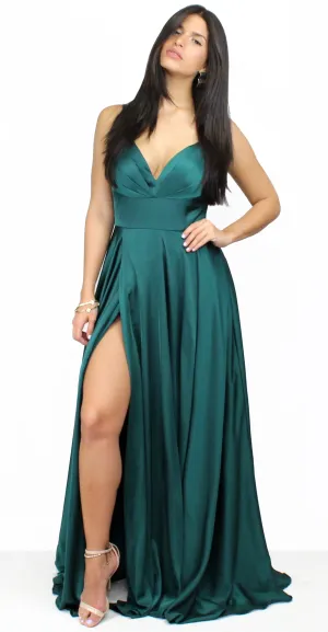 Always On Point Emerald Satin Formal Gown