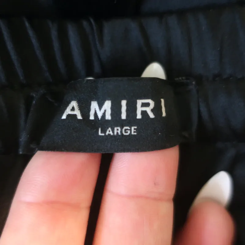 Amiri Leather-Stripe Track Pants Black Silk Satin Size 44