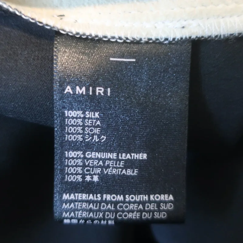 Amiri Leather-Stripe Track Pants Black Silk Satin Size 44