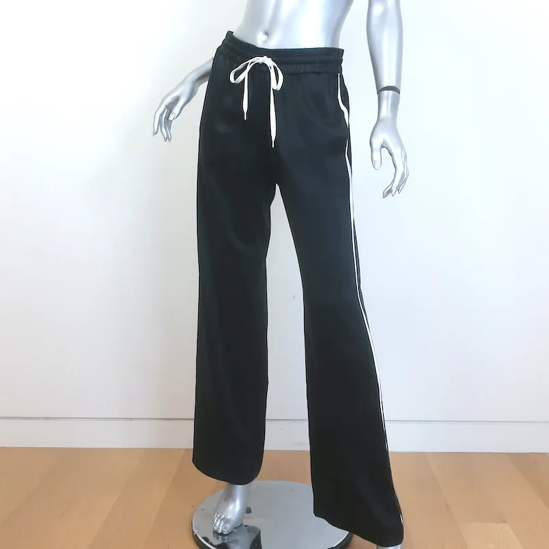 Amiri Leather-Stripe Track Pants Black Silk Satin Size 44