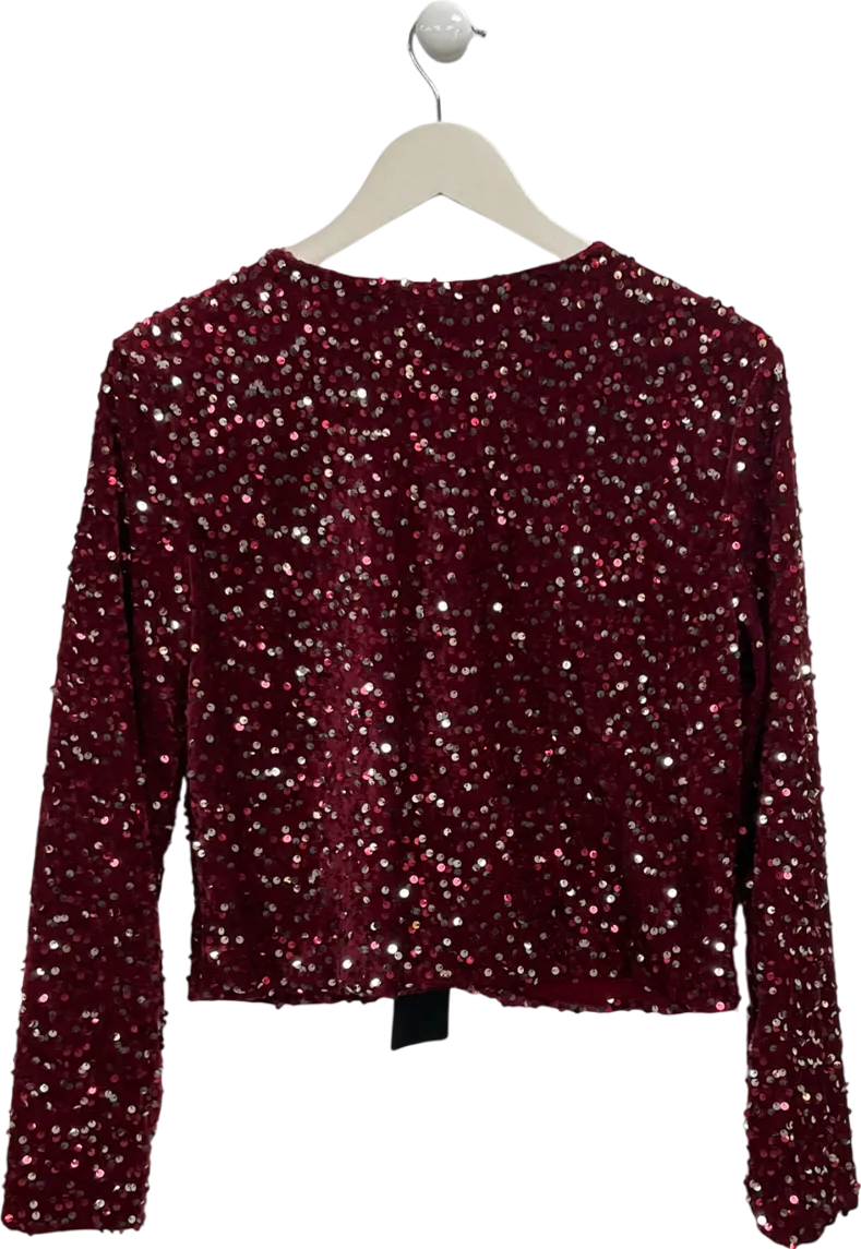 Amy & Clo en Vongue Red Sequin Tie Front Top UK S