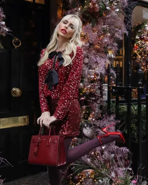 Amy & Clo en Vongue Red Sequin Tie Front Top UK S