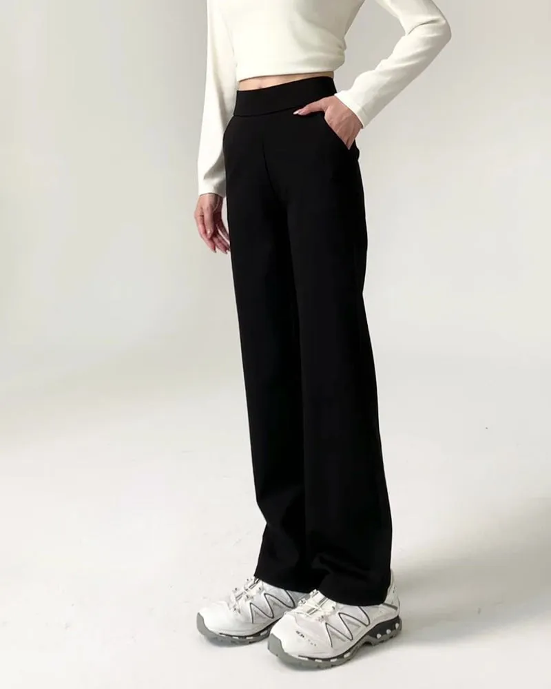 Anti Wrinkle Ponte Wide Leg Straight Pants